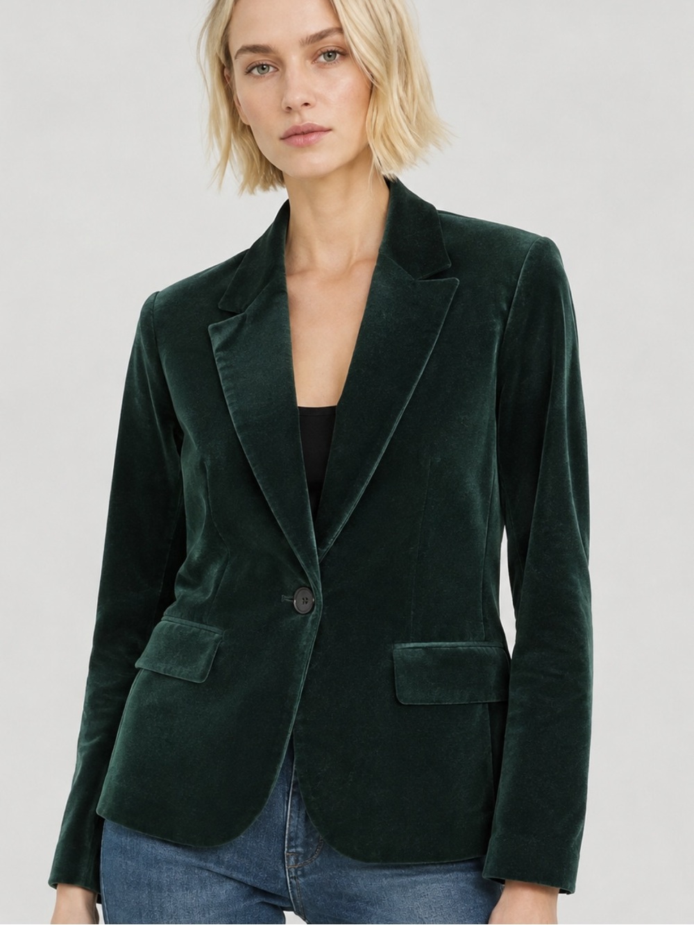 Theory Naida Forest Green Velvet Single-Button Blazer